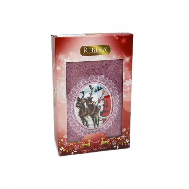 Полотенце Rebeka" Новый год" махра 50*90 1шт HS 1710 v4 murdum/фиолетовый (Акция)