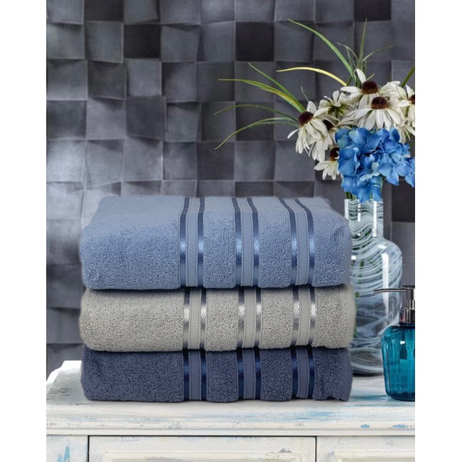 Набор полотенец Карвен Micro Deluх 50*90 3шт. махра HS 1010 v4 gri/mavi/indigo Набор полотенец Карвен Micro Deluх 50*90 3шт. махра HS 1010 v4 gri/mavi/indigo