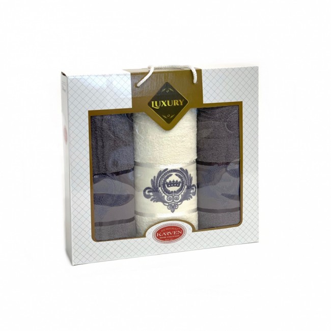 Набор полотенец Карвен " TAG" махра 50*90(2)/70*140 HS 1690 v5 крем/индиго