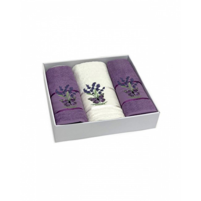 Набор полотенец Карвен "LAVANTA KELEBEK"махра 50*90(2)/70*140 HS 1611 v5 крем/т.лиловый (Акция) Набор полотенец Карвен "LAVANTA KELEBEK"махра 50*90(2)/70*140 HS 1611 v5 крем/т.лиловый (Акция)