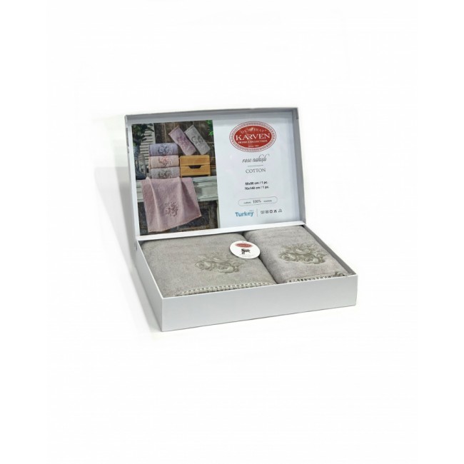 Набор полотенец Карвен " ROSE" махра 50*90/70*140 HS 1683v6 yesil/серо-зеленый