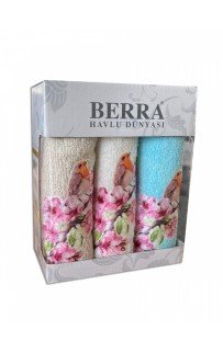 Набор полотенец кухонный "ВЕСНА-ПТИЦЫ" 3D махра 30*50 3шт. НМ 523(V-2)-5 бежевый/голубой