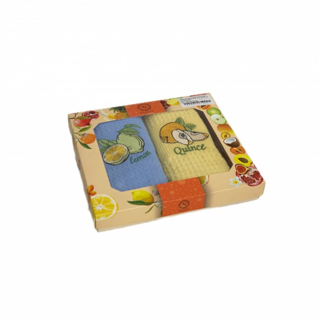 Набор полотенец кухонный NILTEKS "ФРУКТЫ"вафля 40*60 2 шт.НМ 754 v9 голуб/желтый