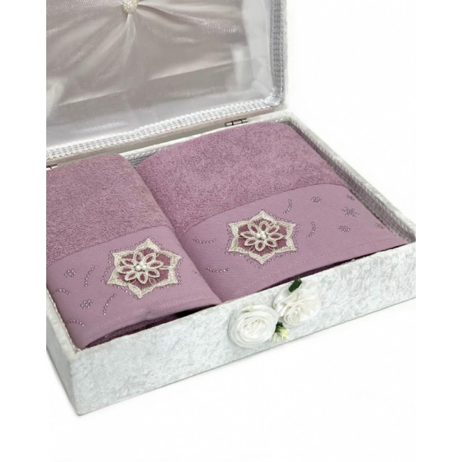 Набор полотенец Rebeka "FRANSIZ" махра 50*90/70*140 сундук HS1480 (V-1) лиловый