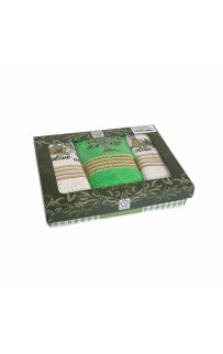 Набор полотенец кухонный NILTEKS"ОЛИВА"вафля (2)/махра (1) 50*70-3 шт. НМ 741 v7 белый/зеленый