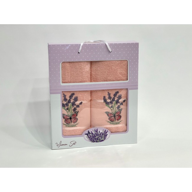 Набор полотенец Карвен "LAVANTA KELEBEK" махра 50*90/70*140 HS 1610 v8 персиковый(акция)