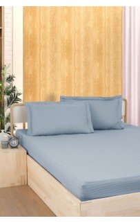 Простынь Карвен Stripe Satin на резинке+наволочка 100*200 +33см/ 50*70(1)+5см сатин indigo/индиго (Акция)