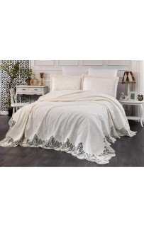 Комплект EVELINA (Покрывало+постельное белье) евро 7 предметов "ZUMRUT" Y 818 крем