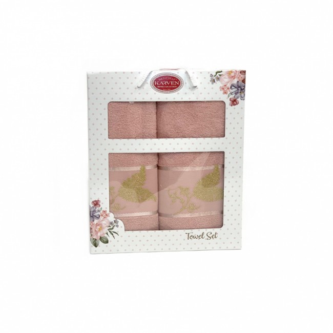Набор полотенец Карвен "ALTIN YAPRAK" махра 50*90/70*140 HS 1630 v3 пудра