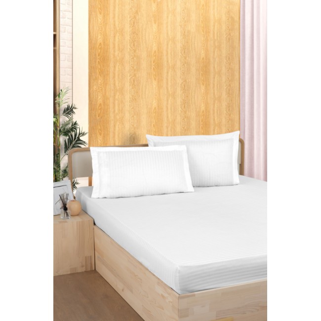 Простынь Карвен Stripe Satin на резинке+наволочки 180*200 +33см/ 50*70(2)+5см сатин beyaz/белый (Акция)