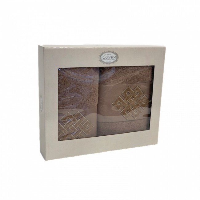 Набор полотенец в коробке Карвен "МОЗАИКА" махра 50*90/70*140 HS1719 v6 шоколад (Акция)