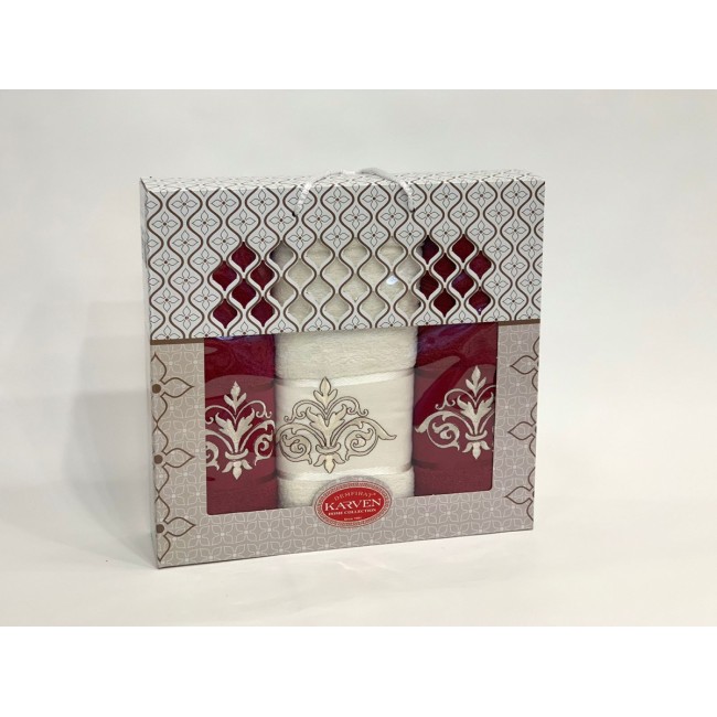 HS 1655 Набор полотенец Карвен "DAMAKS" махра 50*90(2)/70*140 HS 1655 v11 крем/бордовый