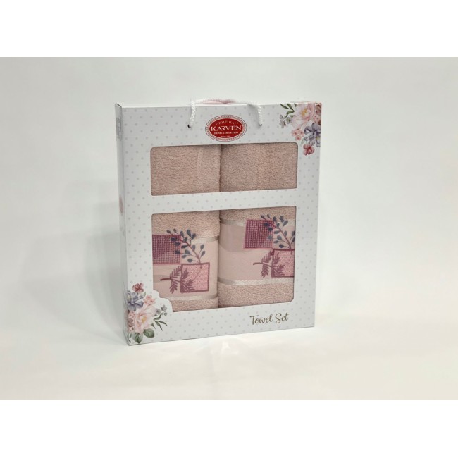 Набор полотенец Карвен "KARELI CICEK" махра 50*90/70*140 HS1634 v10 св.пудра(акция)