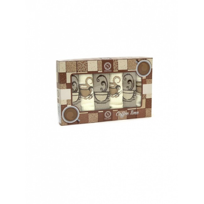 Набор полотенец кухонный "NIL" АРОМА КОФЕ вафля 45х70-6шт. НМ708V1 крем/беж