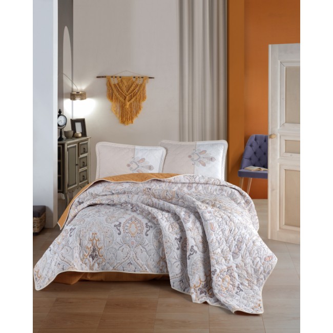 Комплект KARVEN (покрывало стеганное с принтом) хлопок 1.5сп 2 пр (180*240 / 50*70) Y 923 ARAMIS v1 Hardal (Акция)