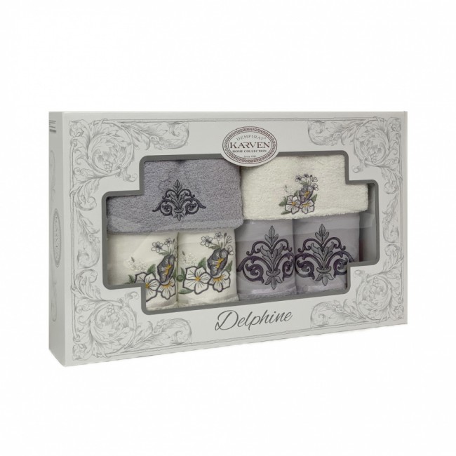 Набор полотенец в коробке Карвен "DAMAKS" махра 30*50(2)/ 50*90(2)/70*140(2) HS1718 св.серый