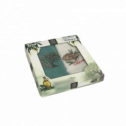 Набор полотенец кухонный NILTEKS "ОЛИВА"вафля 40*60 2 шт.НМ 754 v5 зелен/крем