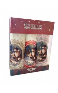 Набор полотенец кухонный "ЗИМА-САНТА" 3D махра 30*50 3шт. НМ 523(V-1)-11 бежевый/сиреневый