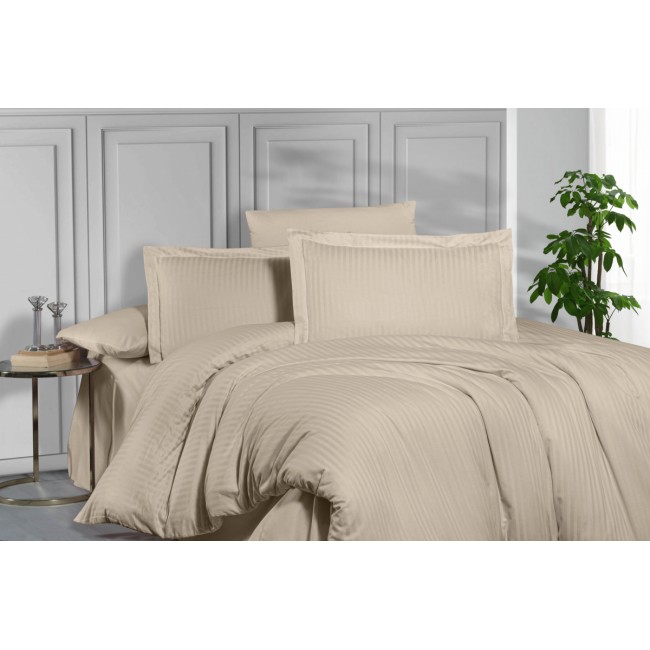 Постельное белье "Карвен" Stripe Satin 1.5 спальн. N 162-SS 012 sampanya/бежевый (Акция)