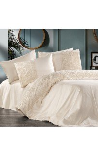 Постельное белье Zebra casa сатин с кружевом евро N169 MORGANA krem