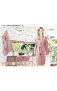 Халат FAKILI Карвен "DANTELLI" с кружевом и 50*90 70*140 полотенца махра В 1051