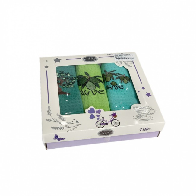 Набор полотенец кухонный Karven "ОЛИВА" вафля 40*60 3 шт. НМ 746 v2 т.зел/салат/бирюза