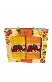 Набор полотенец кухонный NILTEKS"КЛУБНИКА"вафля 40*60 2 шт.НМ 754 v18 желт/оранж