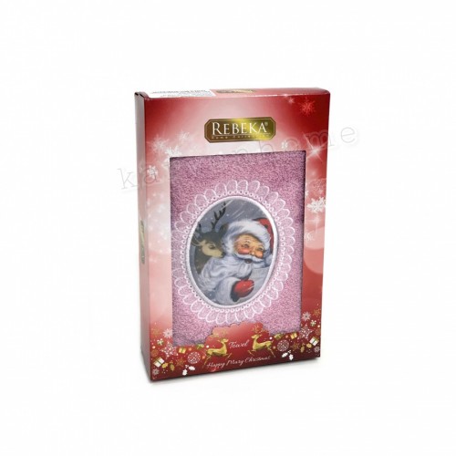 Полотенце Rebeka" Новый год" махра 50*90 1шт HS 1710 v1 pudra/пудровый (Акция)