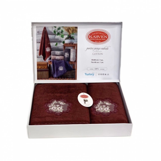 Набор полотенец Карвен "PORTRE " махра 50*90/70*140 HS 1687v6 bordo/бордовый (Акция)