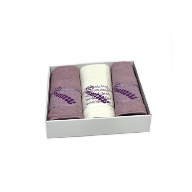 Набор полотенец Карвен "KIVRIMLI YAPRAK"махра 50*90(2)/70*140 HS 1623 v1 кремовый