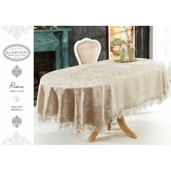 Скатерть Карвен "RINA" 260*160 велюр с кружевом овал M 785 capucino/капучино Скатерть Карвен "RINA" 260*160 велюр с кружевом овал M 785 capucino/капучино