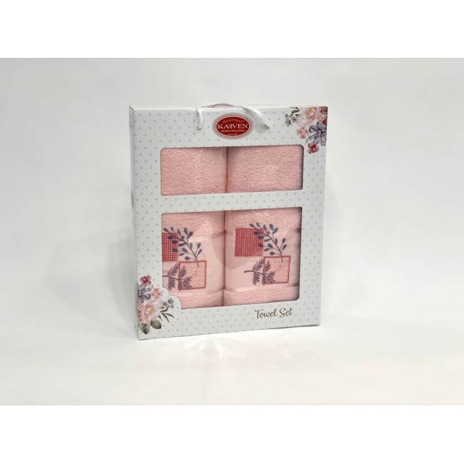 Набор полотенец Карвен "KARELI CICEK" махра 50*90/70*140 HS1634 v5 св/розовый(акция)