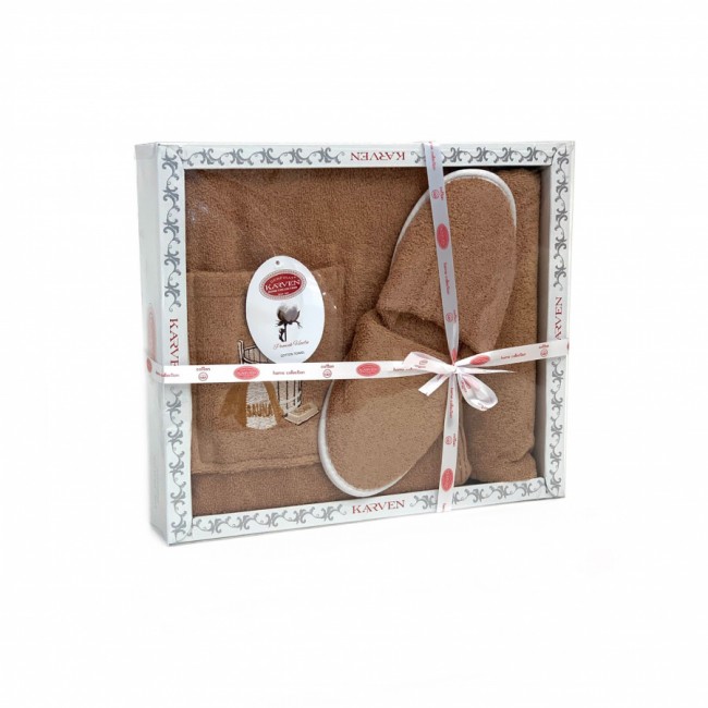 Набор для сауны KARVEN женский махра (75*150 чалма+тапки) B354(V-2)-8 koyu pudra/т.пудровый