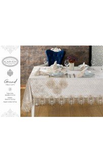Скатерть Карвен "GRAND" 160*300 велюр с кружевом M 796 capuccino/капучино