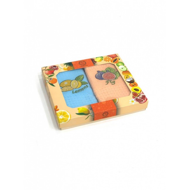 Набор полотенец кухонный "ЛИМОН" вафля 40*60-2шт. НМ515-V15 голубой/оранж