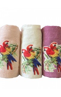 Набор полотенец кухонный "ВЕСНА-ПОПУГАЙ" 3D махра 30*50 3шт. НМ 523(V-2)-10 персиковый/лиловый
