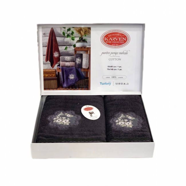 Набор полотенец Карвен "PORTRE " махра 50*90/70*140 HS 1687v4 antrasit/анатрацит (Акция)