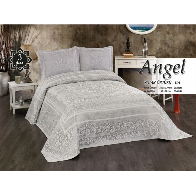 Комплект (покрывало +2наволочки) евро 3 пр (260*270 / 60*80) Y 867 ANGEL gri/серый (Акция)
