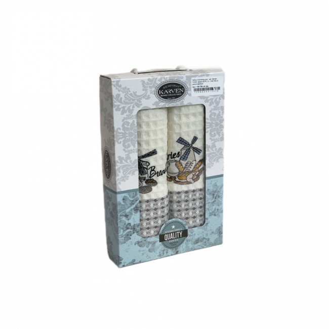 Набор полотенец кухонный Karven "ХЛЕБ" вафля 50*70 2 шт.НМ 750 v4 крем/кофейный