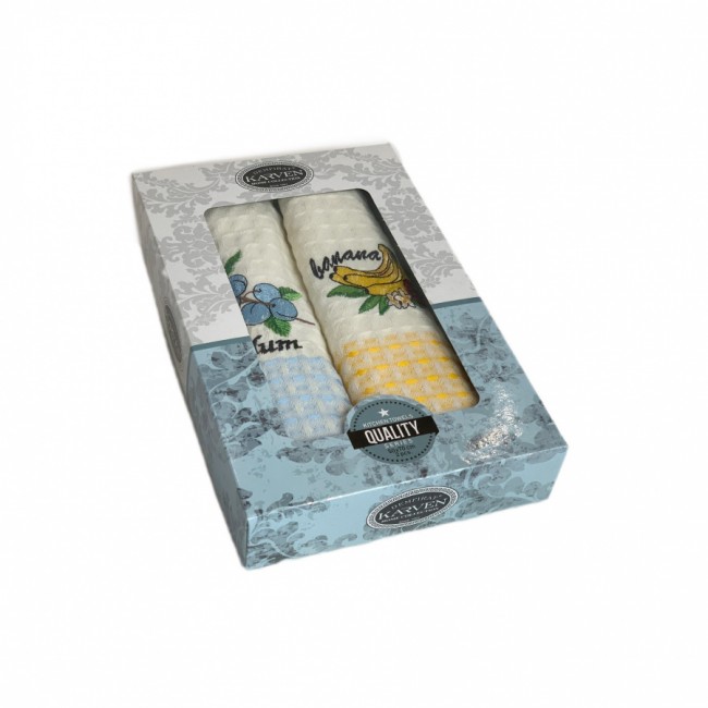 Набор полотенец кухонный Karven "ФРУКТЫ" вафля 50*70 2 шт.НМ 750 v13 крем/салат