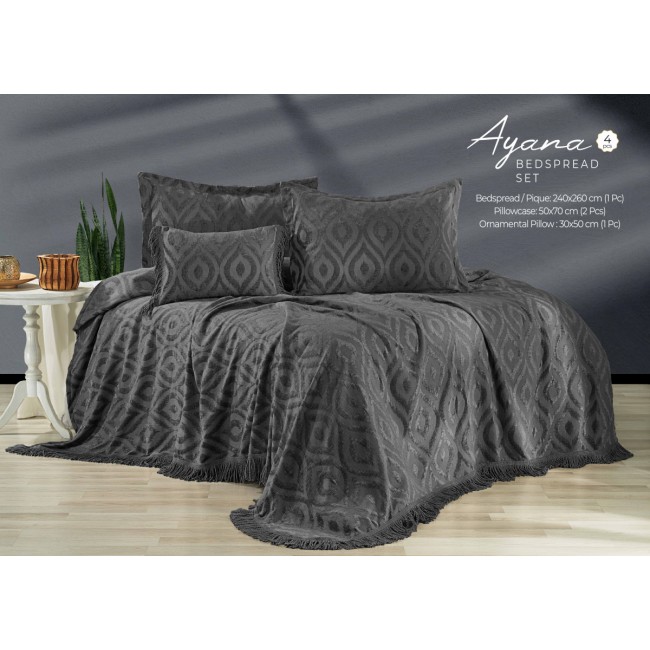 Комплект EVLEN "AYANA SACAKLI"пике (покрывало+наволочки.) евро 4 предмета Y 916 antrasit/антрацит (Акция)