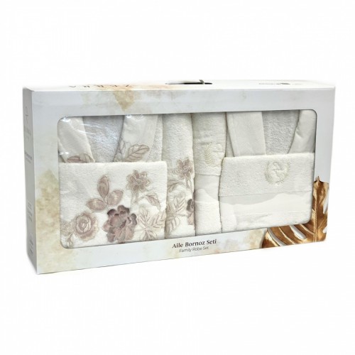 Халат Zebra "ROSENGART"(муж.+жен.)с полотенцами 50*90(2)/70*140(2) махра В 1103 кремовый (Акция)