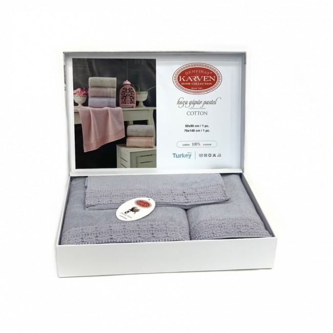 Набор полотенец Карвен " KOZA" махра 50*90/70*140/30*50 HS 1686v4 mint/серый(акция)