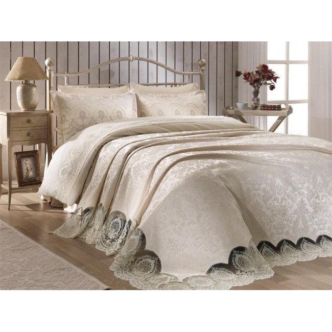 Комплект ZEBRA "DAMASK" (покрывало+постельное белье) с гипюром евро