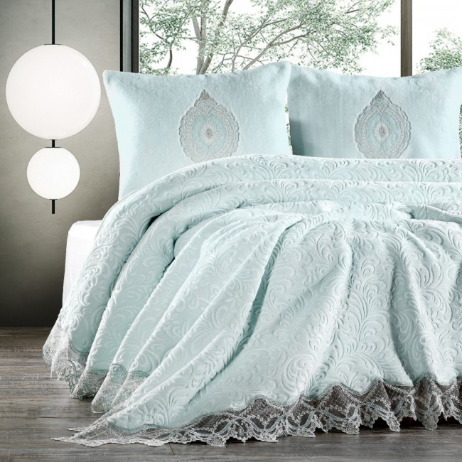 Комплект Карвен "ALESTA"(покрывало+2 наволочки) евро 3 предмета Y855 mint/ментоловый (акция)