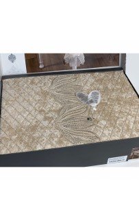 Скатерть Карвен "VELS"с салфетками 160*220 велюр с кружевом 25 предметов M 789 cappuccino/капучино