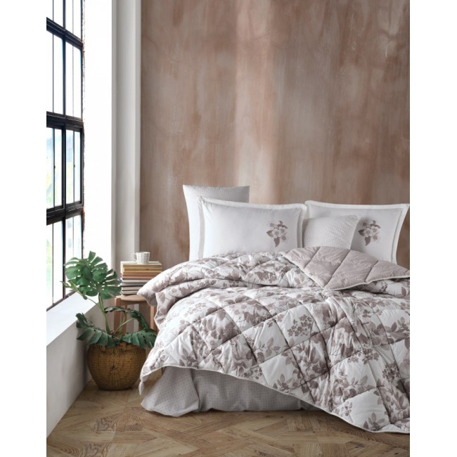 Комплект KARVEN (покрывало стеганное с принтом) хлопок евро 3 пр (260*240 / 50*70) Y 924 MIAROSA v2 Kahve (Акция)