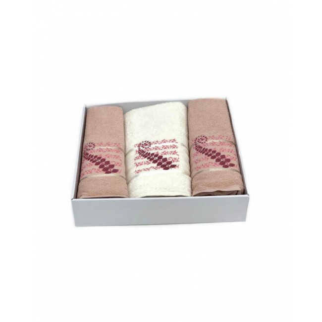Набор полотенец Карвен "KIVRIMLI YAPRAK"махра 50*90(2)/70*140 HS 1623 v3 пудра (Акция)