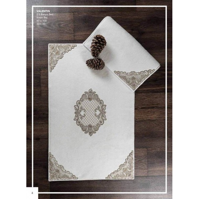 Набор ковриков для ванной с аппликацией и кружевами Карвен "VALENTIN" 60х50/60х100 KV 250 (Акция)