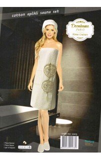 Сауна "FAКILI" с 3D апплекация махра женская 75*150+тапочки +чалма В 215